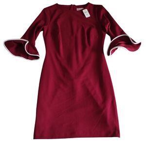 NWT NM Neiman Marcus Size M Burgundy Bell Sleeve Dress